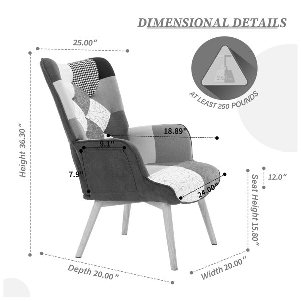 Oliver Rippey Upholstered Line Accent Armchair With Storage Pocket and Sturdy Wood Legs